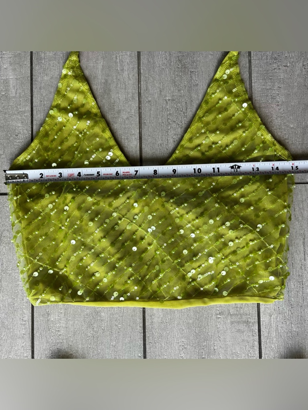 Meshki Lime Green Sequin Midi Dress Size S/M Halter Neck & Skirt Set - Picture 9 of 16